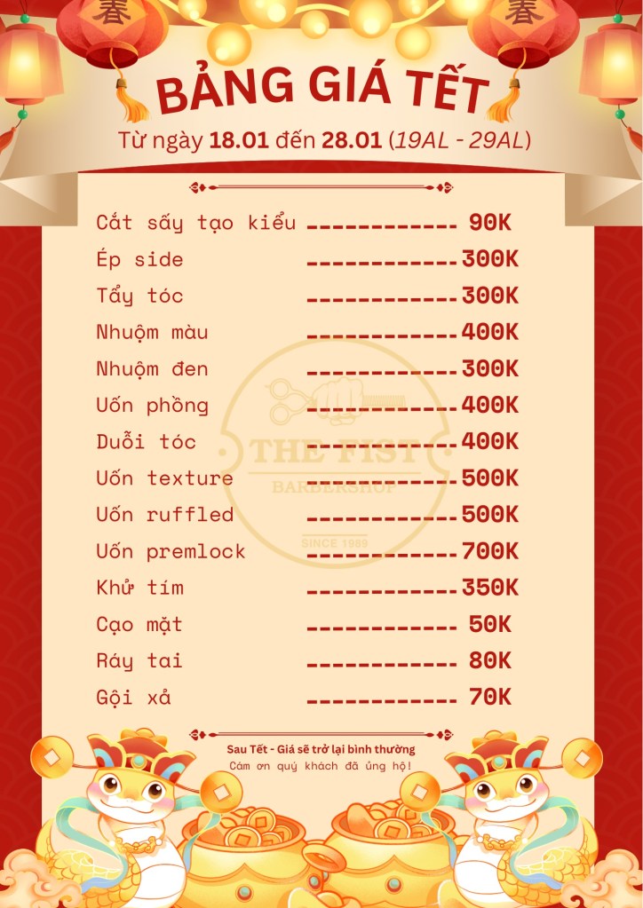 The Fist Barber - Bảng Giá Tết