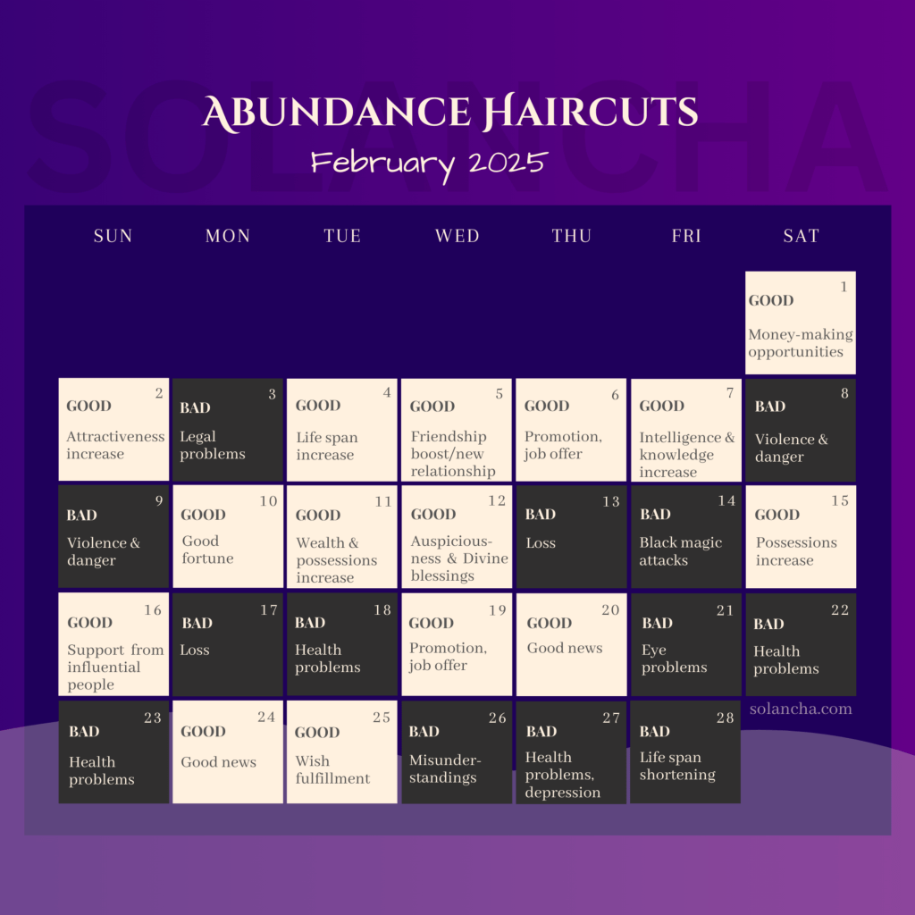 Chọn ngày cắt tóc tháng 02.2025