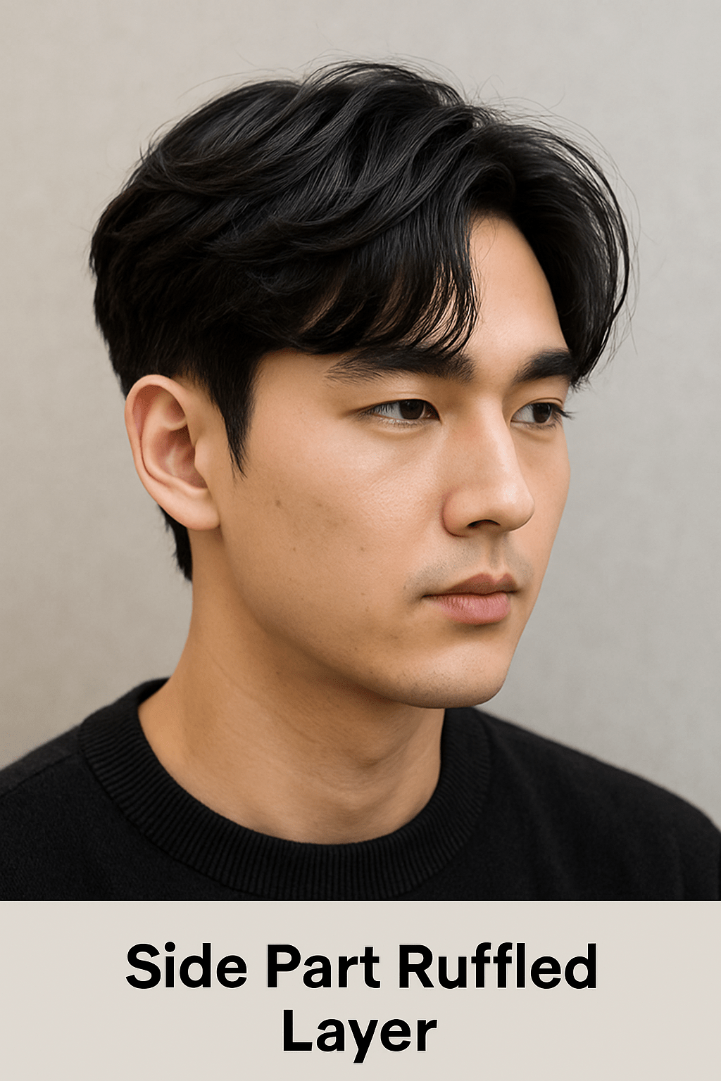 kiểu tóc uốn side part ruffled layer