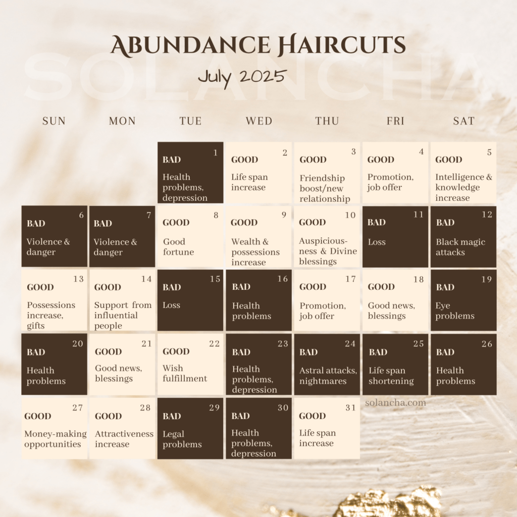 chọn ngày Cắt Tóc tháng 7 năm 2025 tốt