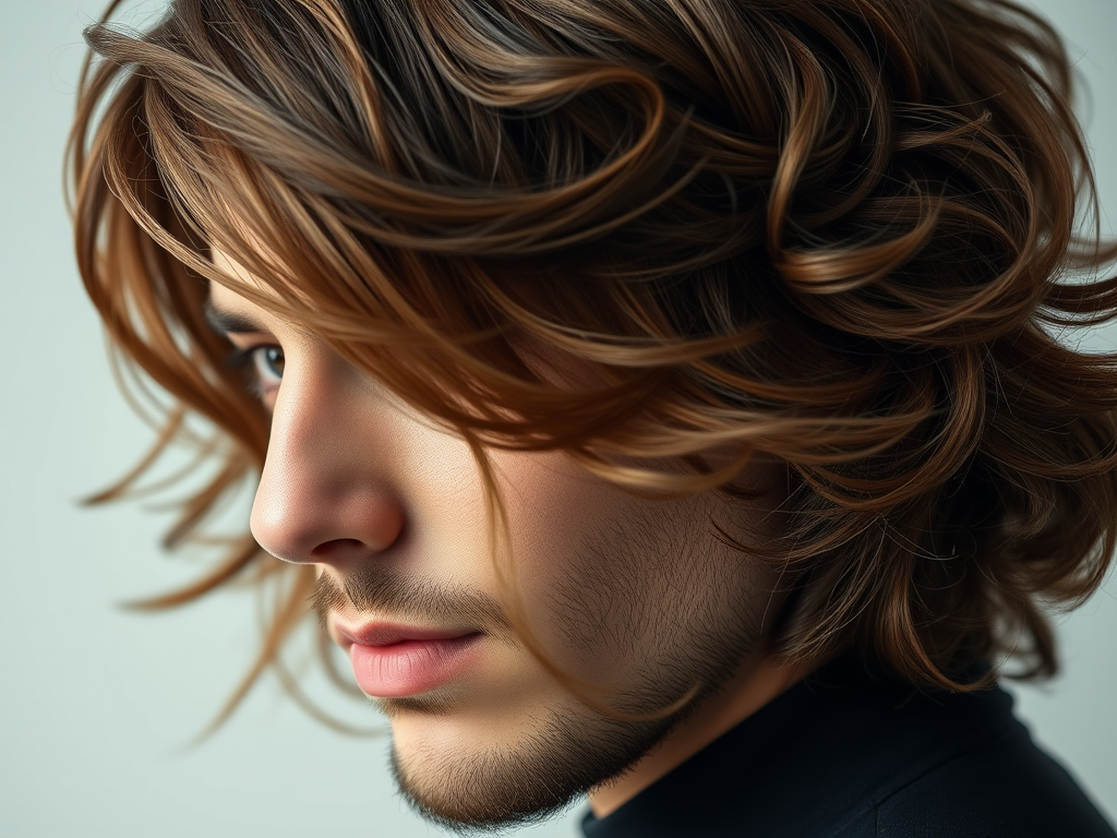 Tóc uốn ruffled layer dài cho nam