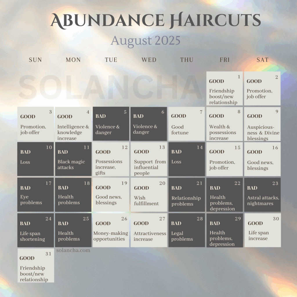 lịch cắt tóc tốt tháng 8/2025
