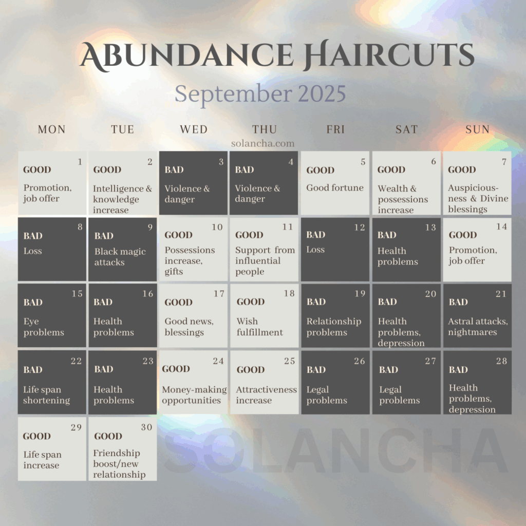 lịch cắt tóc tốt tháng 9.2025