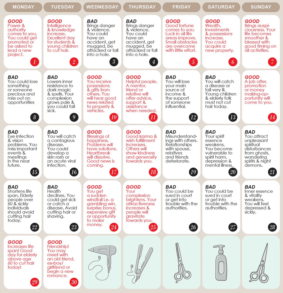 ngày cắt tóc đẹp tháng 9/2025